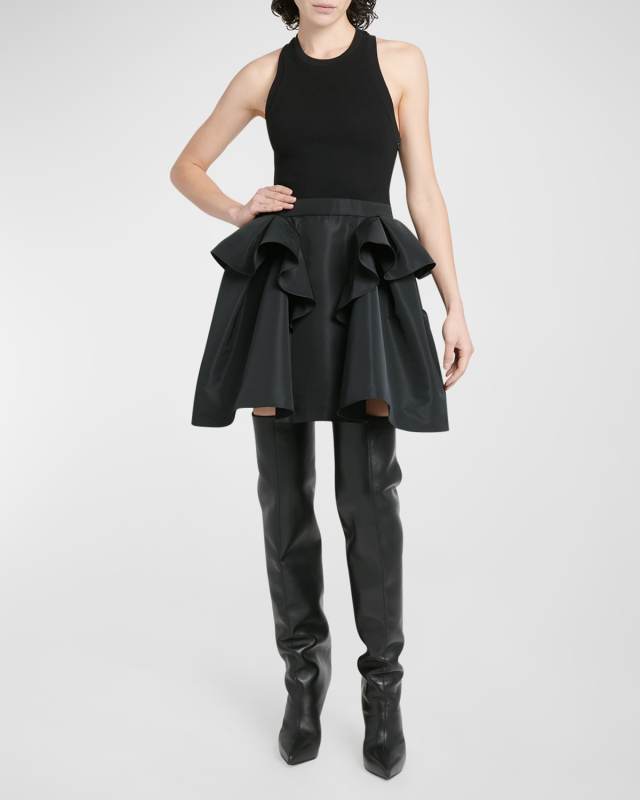 Knit Tank Mini Dress with Faille Peplum Skirt